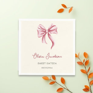 Cream Pink Bow Girl Sweet 16 Birthday Party Napkin