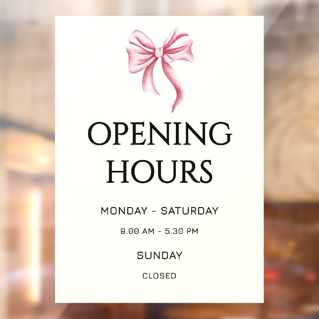 Cream Pink Bow Opening Hours Small Business (Sheet 2)