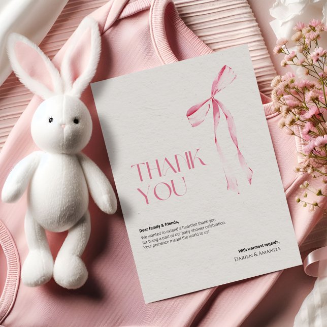 Cream & Pink Bow thank you card (Creator Uploaded)