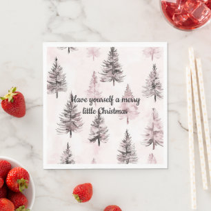 Cream Pink Christmas Trees Napkin