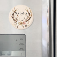 Cream Pink Floral Deer Antlers Personalised