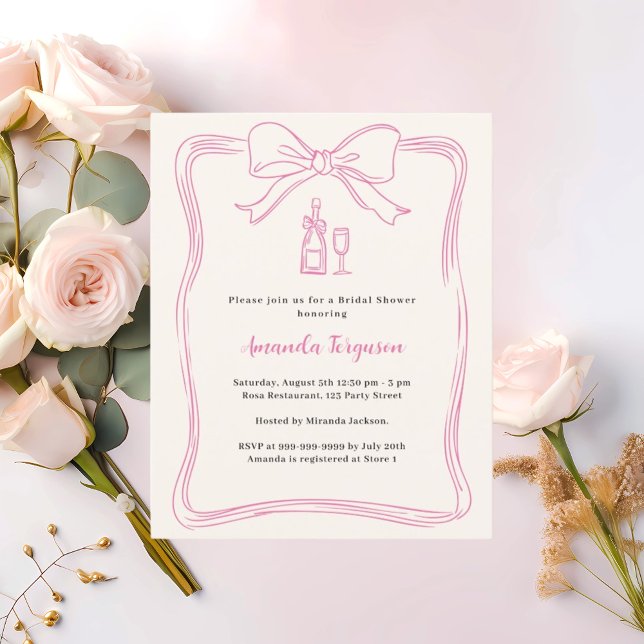Cream pink hand drawn bow Bridal Shower invitation (Creator Uploaded)