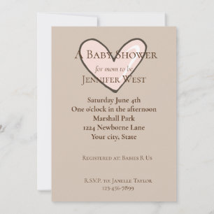 Cream Pink Heart Baby Shower Invitation