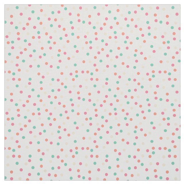 Cream, Pink, Orange, Yellow, Green Polka Dots Fabric (Swatch)