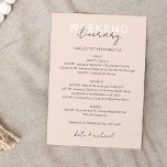 Cream Pink Wedding Weekend Itinerary Card<br><div class="desc">Delicate Modern Calligraphic Wedding Weekend schedule timeline.
Design features an elegant modern style text layout. To make advanced changes,  please select "Click to customise further" option under Personalise this template.</div>