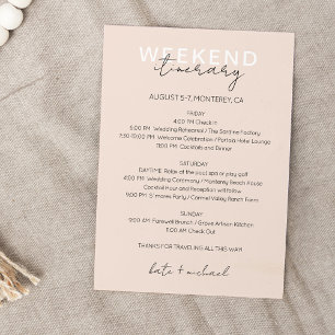 Cream Pink Wedding Weekend Itinerary Card