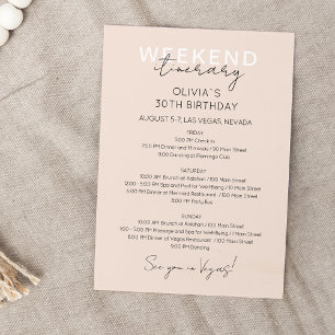 Cream Pink Weekend Birthday Itinerary Invitation