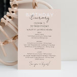 Cream Pink Weekend Birthday Itinerary Invitation<br><div class="desc">Delicate Modern Calligraphic Weekend schedule timeline.
Design features an elegant modern style text layout. To make advanced changes,  please select "Click to customise further" option under Personalise this template.</div>