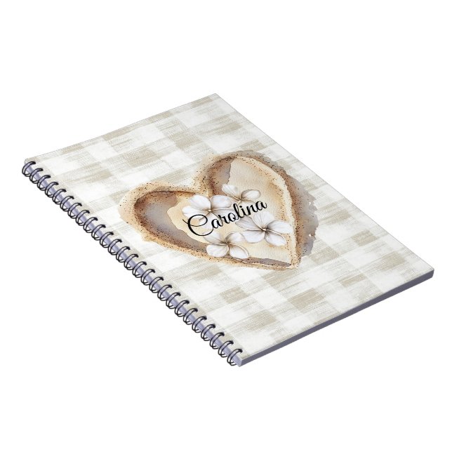 Cream Plaid Heart White Floral Notebook (Right Side)