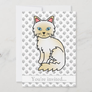 Cream Point Birman/Ragdoll Cat Birthday Party Invitation