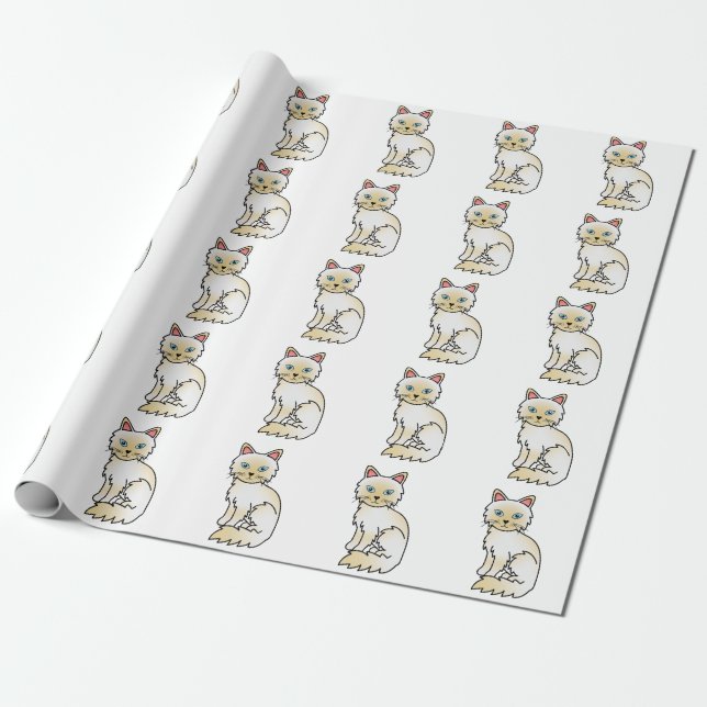 Cream Point Birman / Ragdoll Cute Cat Pattern Wrapping Paper (Unrolled)