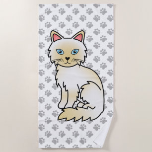 Cream Point Birman / Ragdoll Cute Cat & Paws Beach Towel