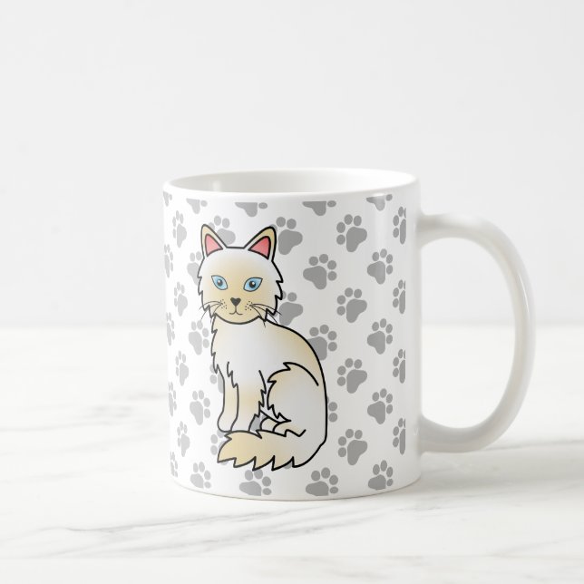 Cream Point Birman / Ragdoll Cute Cat & Paws Coffee Mug (Right)