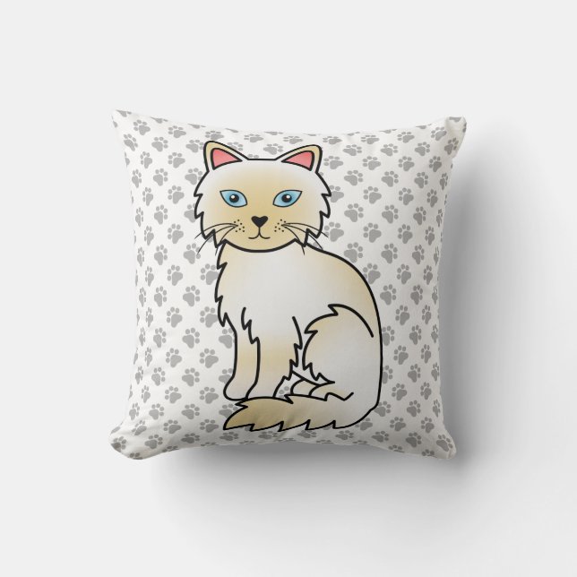 Cream Point Birman / Ragdoll Cute Cat & Paws Cushion (Front)