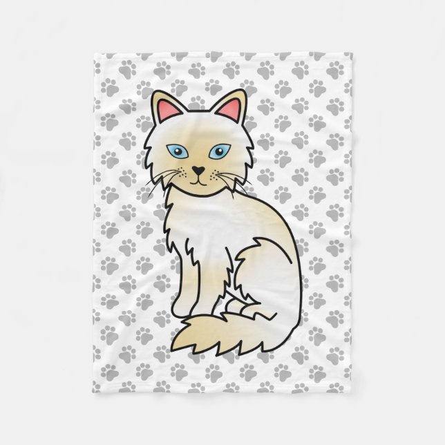 Cream Point Birman / Ragdoll Cute Cat & Paws Fleece Blanket (Front)