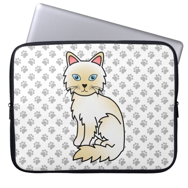 Cream Point Birman / Ragdoll Cute Cat & Paws Laptop Sleeve (Front)