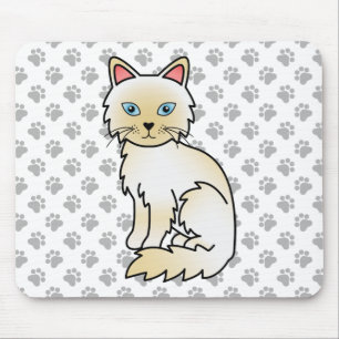 Cream Point Birman / Ragdoll Cute Cat & Paws Mouse Pad