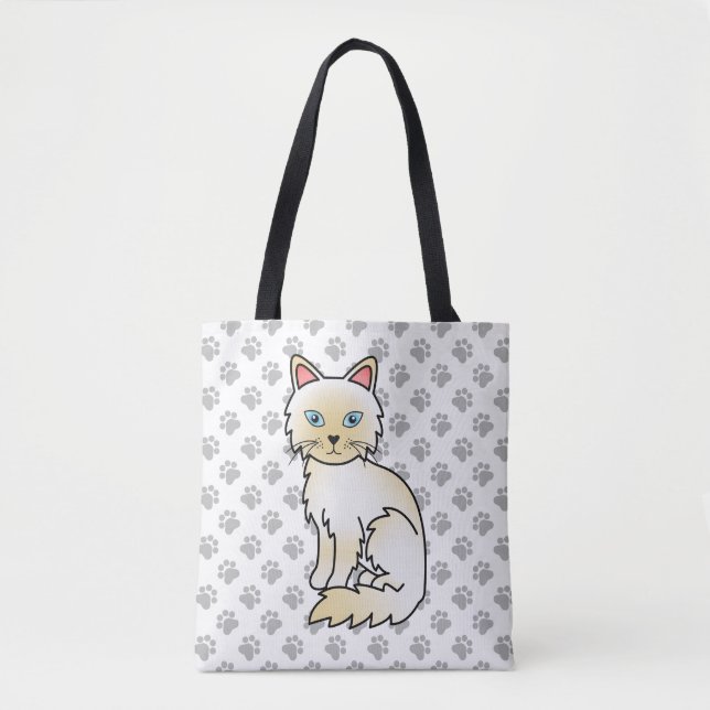 Cream Point Birman / Ragdoll Cute Cat & Paws Tote Bag (Front)