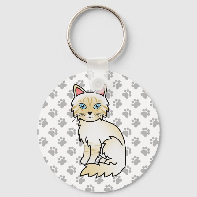 Cream Point Tabby Birman / Ragdoll Cat Drawing Key Ring (Front)