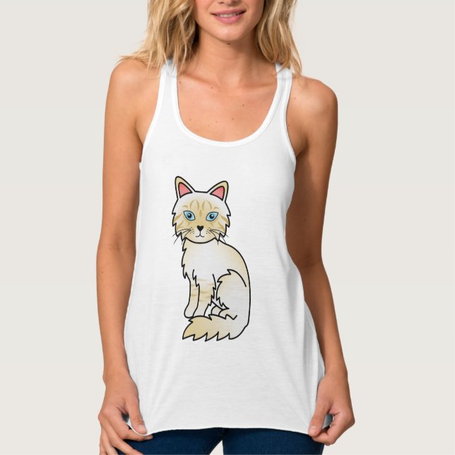 Cream Point Tabby Birman/Ragdoll Cute Cartoon Cat Singlet (Front)
