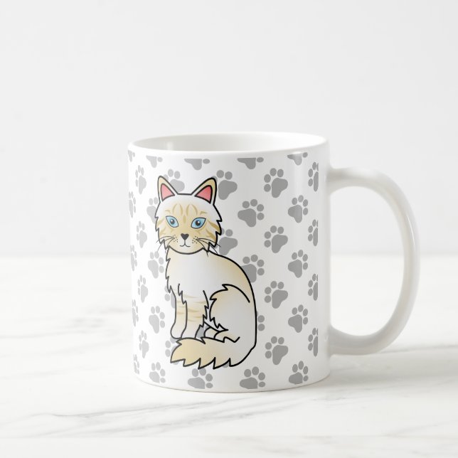 Cream Point Tabby Birman / Ragdoll Cute Cat & Paws Coffee Mug (Right)
