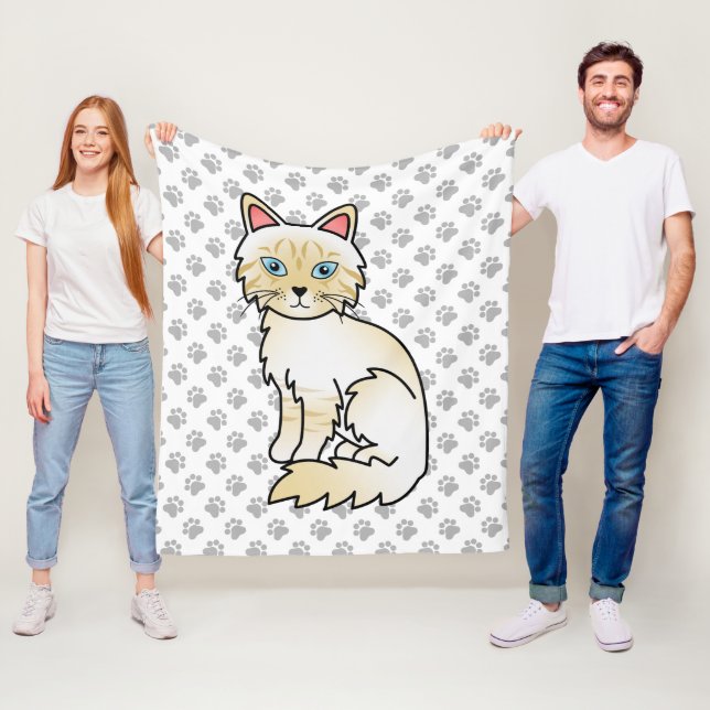 Cream Point Tabby Birman / Ragdoll Cute Cat & Paws Fleece Blanket (In Situ)