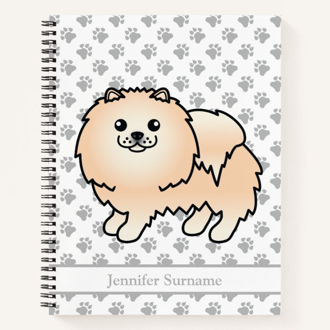 Cream Pomeranian Cute Cartoon Dog & Custom Text Notebook (Front)