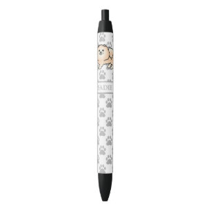 Cream Pomeranian Cute Cartoon Dog & Name Black Ink Pen
