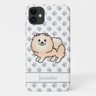 Cream Pomeranian Cute Cartoon Dog & Name Case-Mate iPhone Case