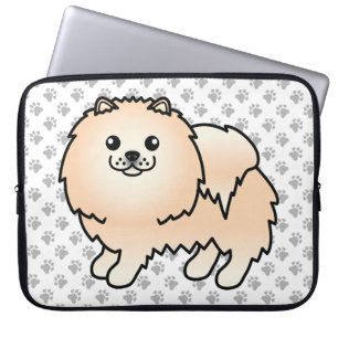 Cream Pomeranian Cute Cartoon Dog & Paws Laptop Sleeve