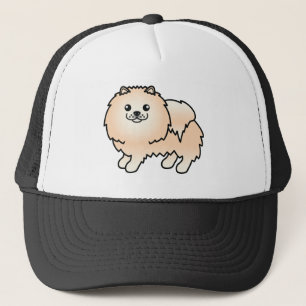 Cream Pomeranian Toy Dog Cartoon Illustration Trucker Hat