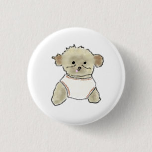 Cream Poodle Puppy Wearing White Vest 3 Cm Round Badge