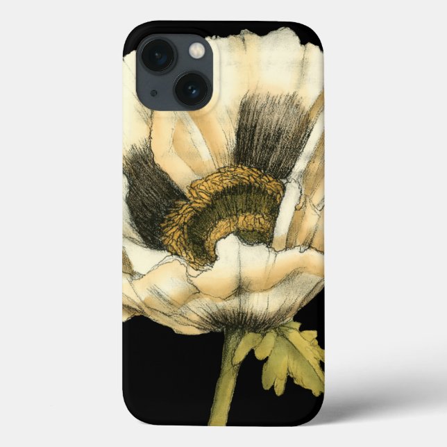 Cream Poppy Flower on Black Background Case-Mate iPhone Case (Back)