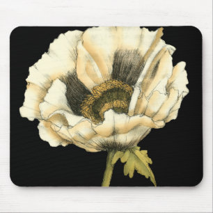 Cream Poppy Flower on Black Background Mouse Pad