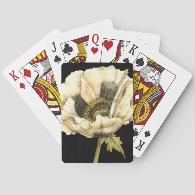 Cream Poppy Flower on Black Background Playing Cards (Back)