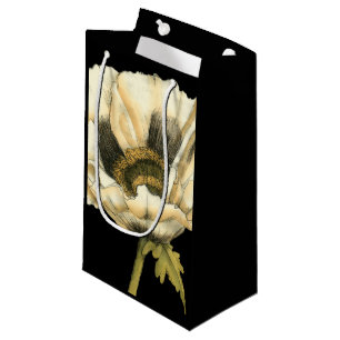 Cream Poppy Flower on Black Background Small Gift Bag