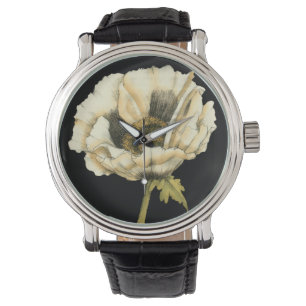 Cream Poppy Flower on Black Background Watch
