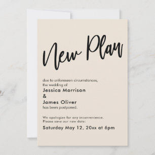 Cream Postponed Wedding New Plan Update Card
