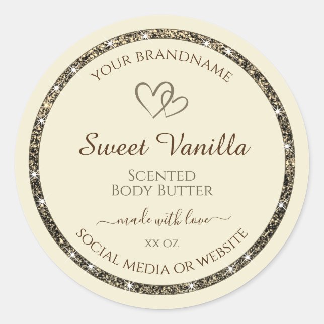 Cream Product Packaging Labels Gold Glitter Border (Front)