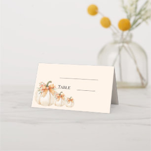 Cream pumpkins bows rustic country wedding place card