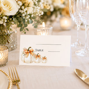 Cream pumpkins bows rustic country wedding place card