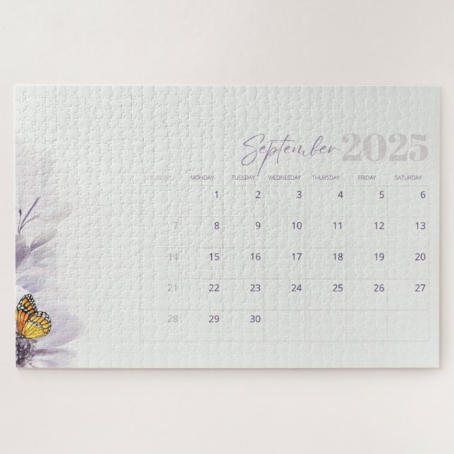 Cream Purple Aesthetic Floral Watercolor 2025 Jigsaw Puzzle (Horizontal)