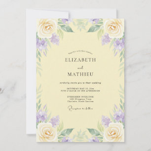 Cream Purple Ranunculus Eucalyptus Wedding Invitation