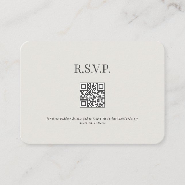 Cream QR Code Rounded Grey Text Wedding RSVP Enclosure Card (Front)