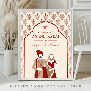 Cream Red Anand Karaj Sikh Wedding Welcome Sign
