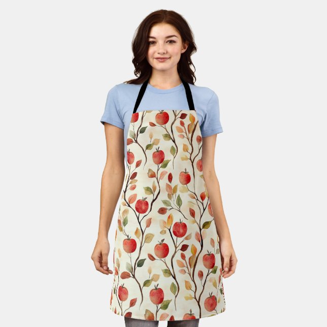 Cream Red Apples Leaves Apron (Worn)