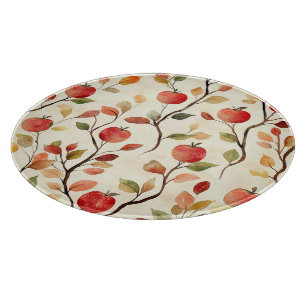 Cream Red Apples Leaves Cutting Board