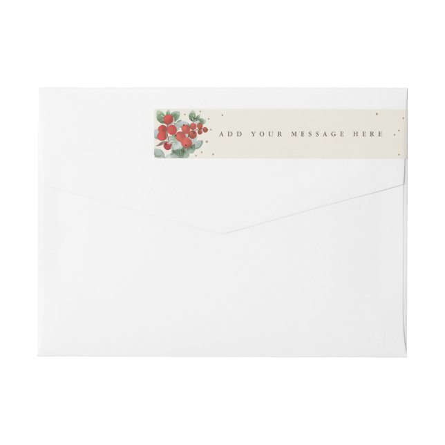 Cream Red Berries+Eucalyptus Holiday Classic Wrap Around Label (Back)