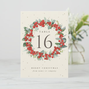 Cream Red Berries+Eucalyptus Holiday Table Number