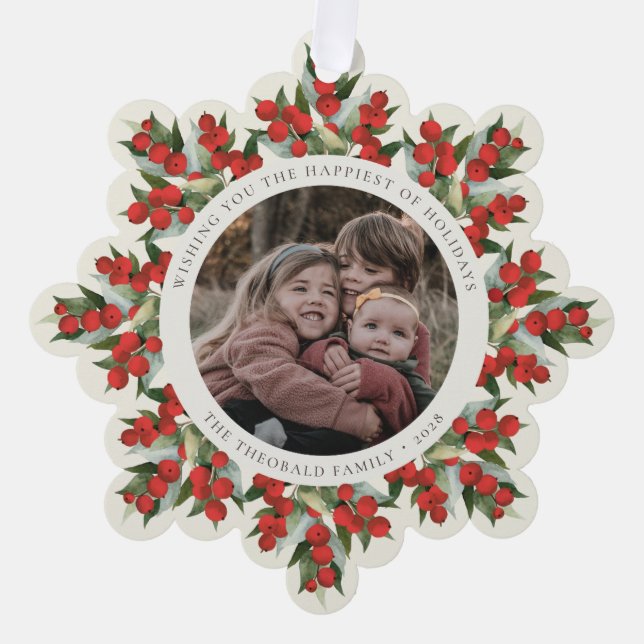 Cream Red Berries+Greenery Holiday Paper Tree Decoration Card (Front)